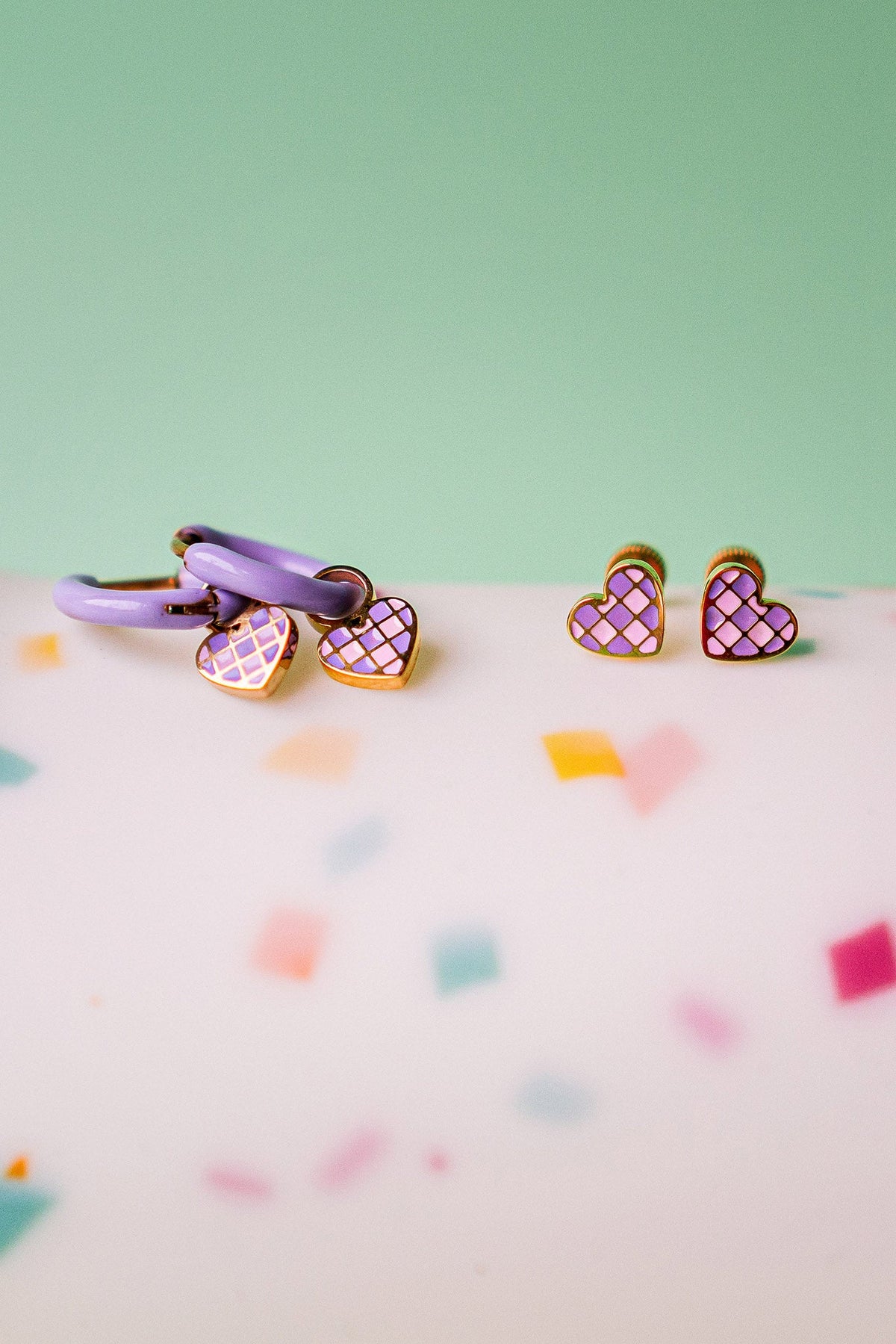 Checkered Purple Heart Studs
