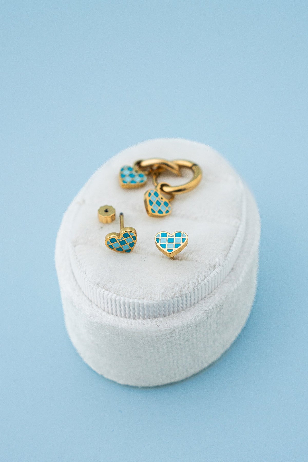 Checkered Blue Heart Charm