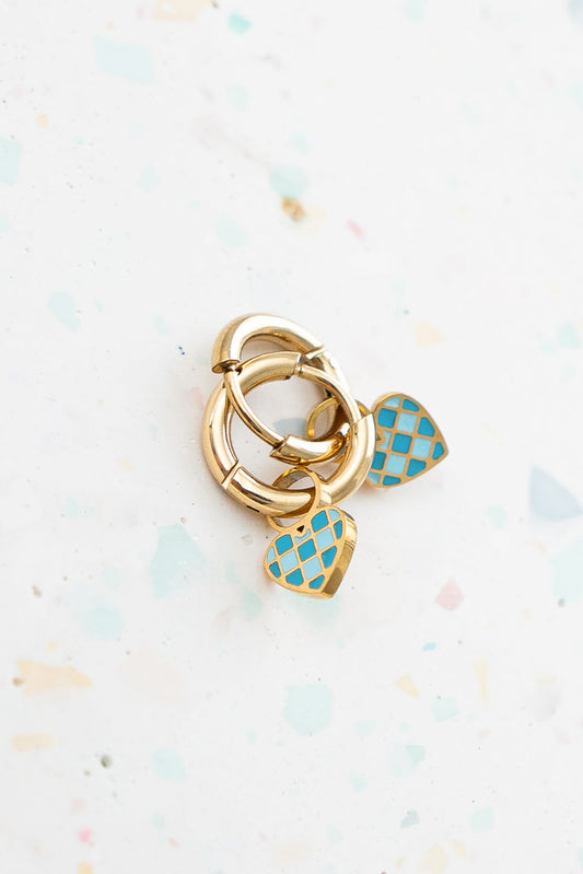 Checkered Blue Heart Charm