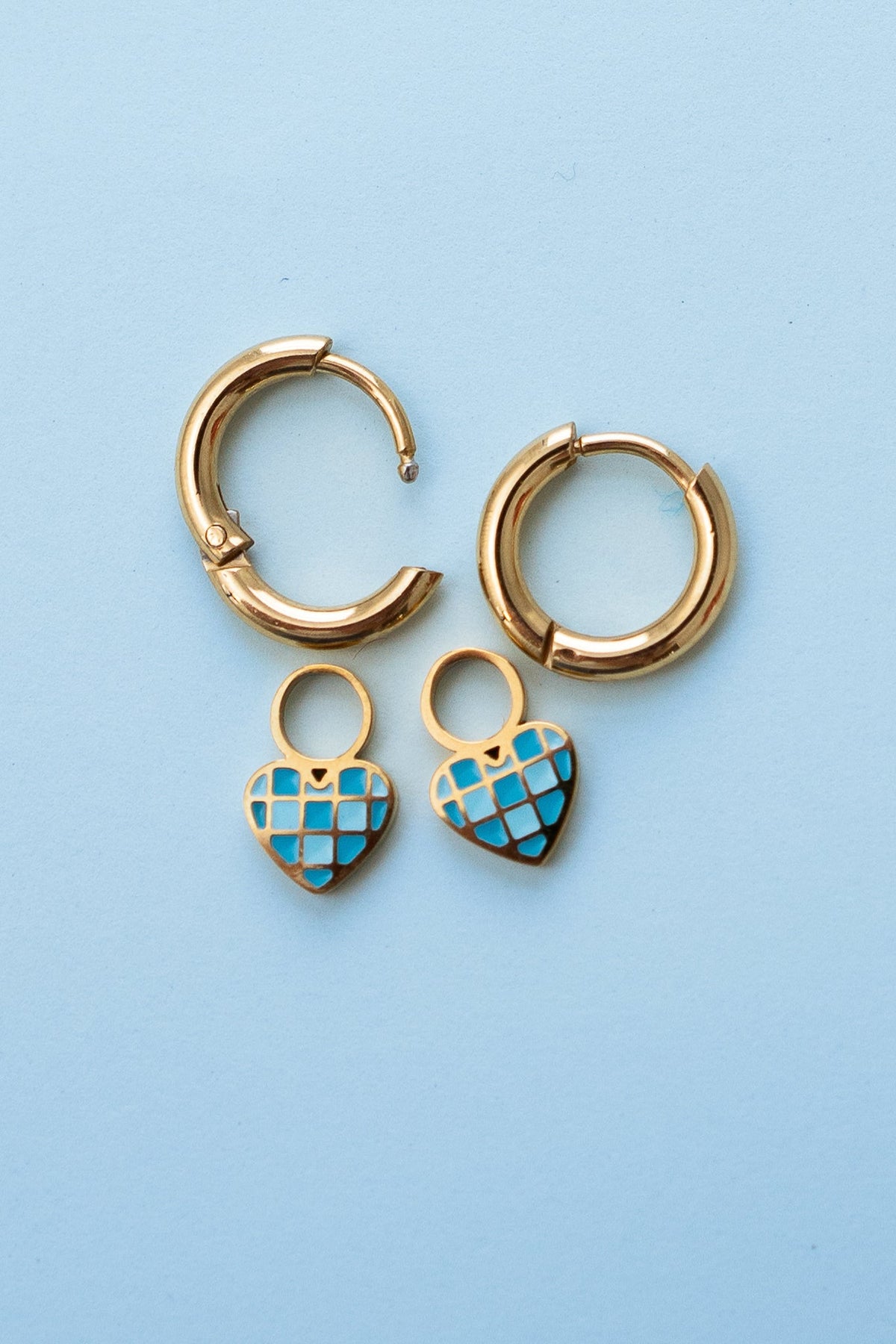 Checkered Blue Heart Charm